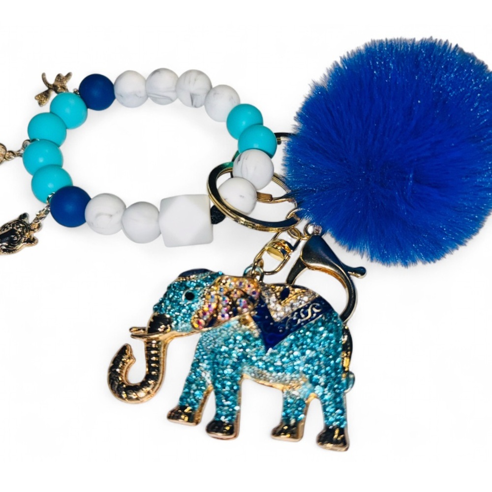 Elephant Amulet Womens Silicone Beaded Keychain with Pom Pom - Picture 4 of 6